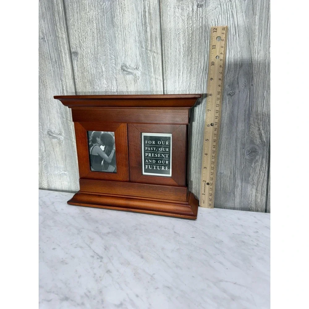 Wooden Sliding Door Triple Picture Frame Mantel Style Brown Cherry Finish